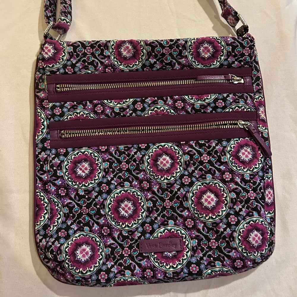 Vera Bradley Iconic Triple Zip Hipster in the Lilac Medallion Pattern
